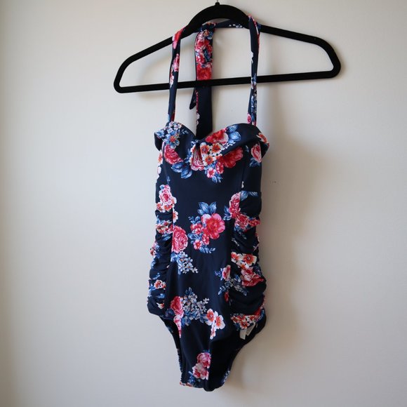 Seafolly Vintage-Style One Piece Floral & Navy Blue Swimsuit Size 4 - Picture 2 of 16